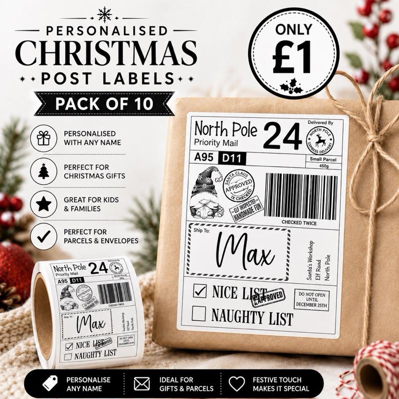 Personalised Christmas Post Label - Pack of 10 - Me And You You And Me Co