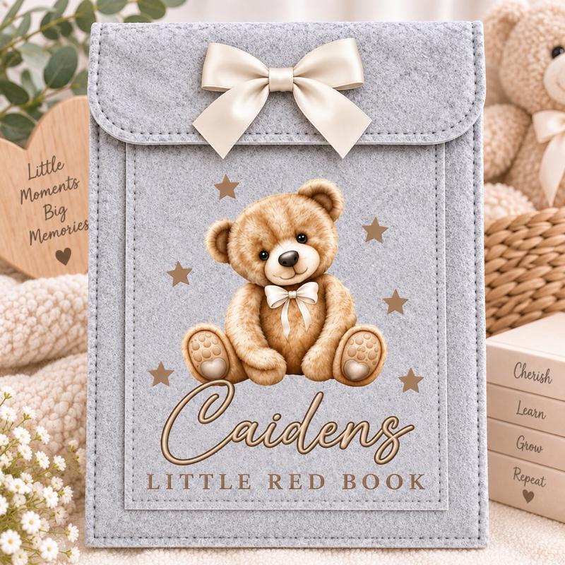 Personalised Little Red Book Holder - 3 Designs to Choose From, High Quality Felt, Keeps Important Documents Safe, Special Gift for Child Health Records