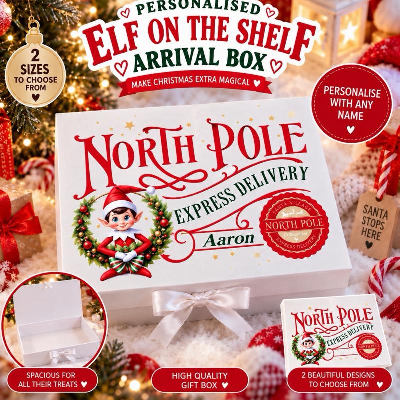 Personalised Elf on the shelf Arrival Christmas Luxury Magnetic Ribbon Gift box