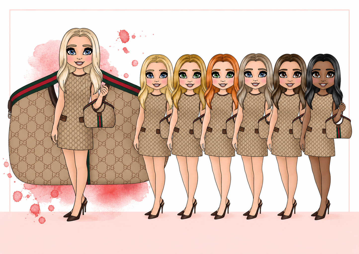 Personalised G Classic Bag Dolly - pick skin tone, hair colour and eye colour