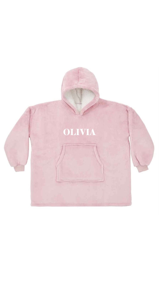 Embroidered Pink Oversized Hooded Blanket