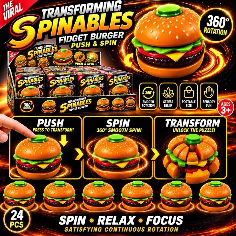 Viral Fidget 360 Burger Ball - Push & Spin Toy - Me And You You And Me Co