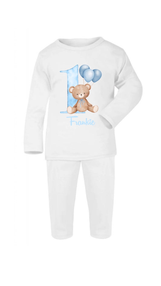 Teddy Bear Blue Balloons 1st Birthday Pyjamas