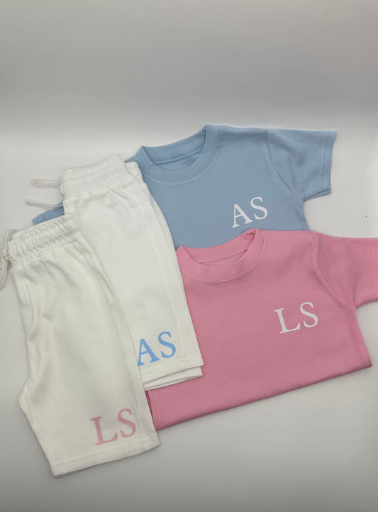 Pale Pink & Pale Blue shorts and T-Shirt Set