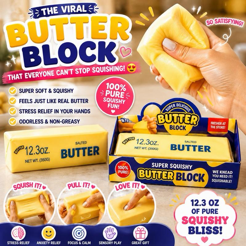 Butter Block Squishy - Super Soft & Stretchy Fidget Toy for Sensory Play - 12.3oz Realistic Butter Design - Perfect Gift for Squishy Lovers - Viral Novelty Toy - Me And You You And Me Co