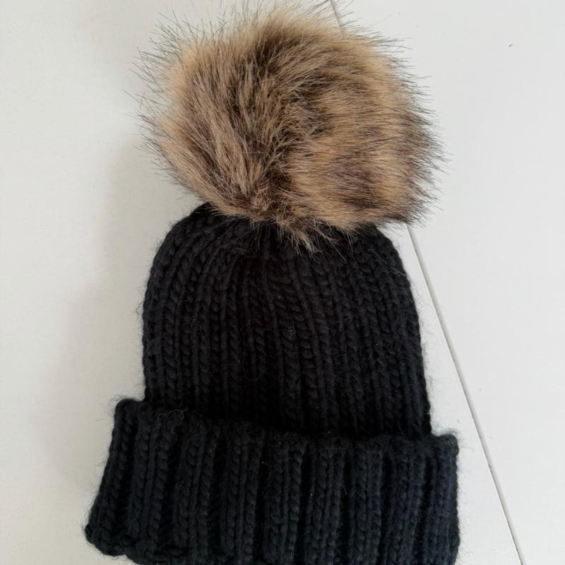 Cozy Knit Beanie for Kids with Fluffy Pom Pom and Velvet Bow in Grey Pink and Red Stretchy Fit for Newborns to 12 Months
