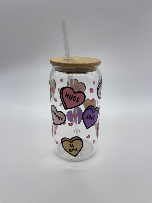 Love Hearts glass can cup - Me And You You And Me Co 