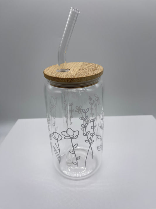 Wild flowers glass can cup - Me And You You And Me Co 