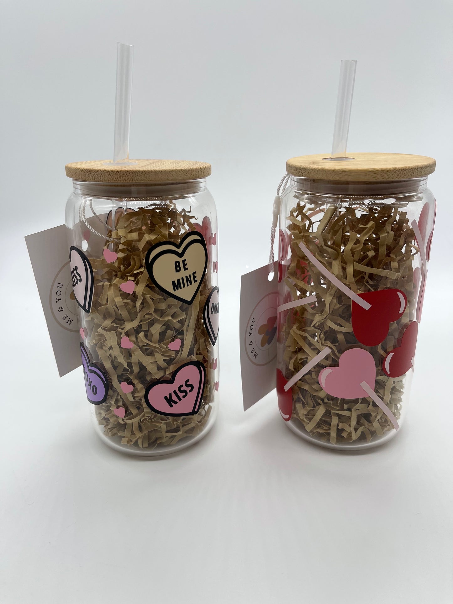 Lollipop Heart glass can cup - Me And You You And Me Co