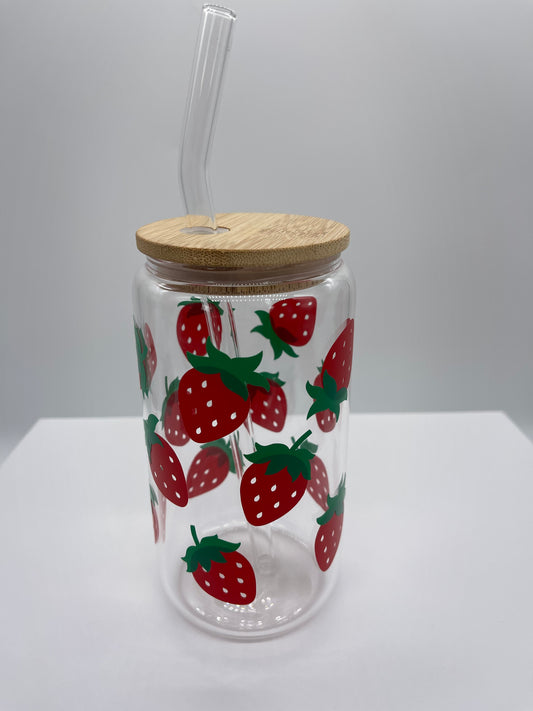 Strawberry glass can cup - Me And You You And Me Co 