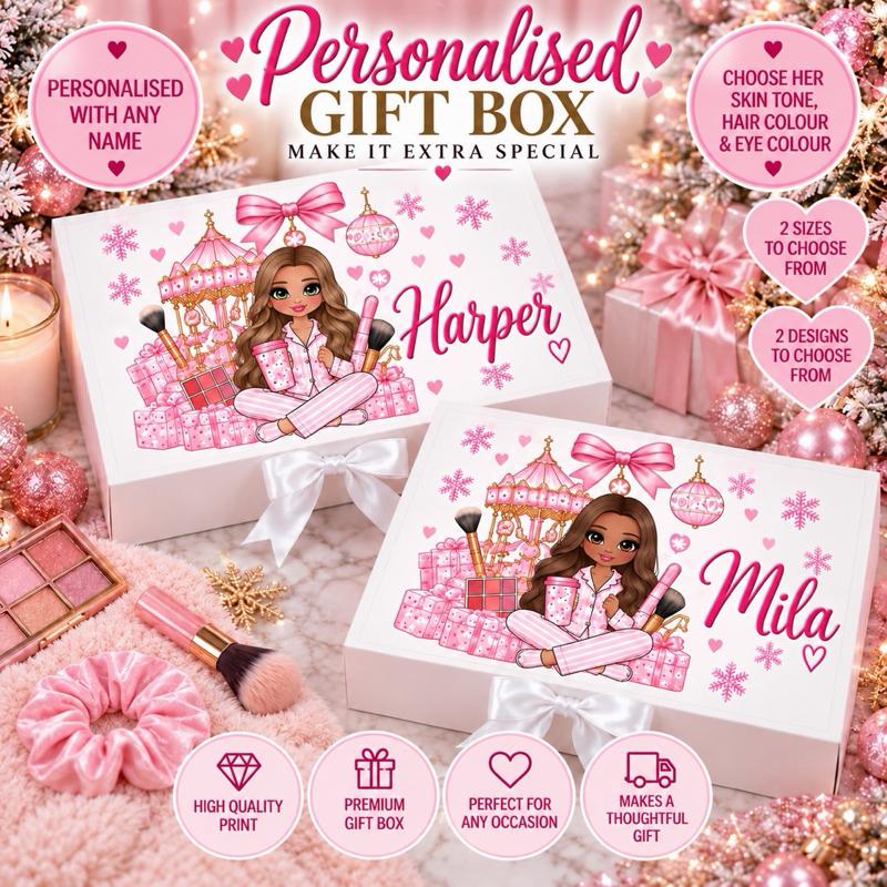 Personalised Make Up Carousel Christmas Magnetic Ribbon Gift box - medium and large sizes - Me And You You And Me Co 