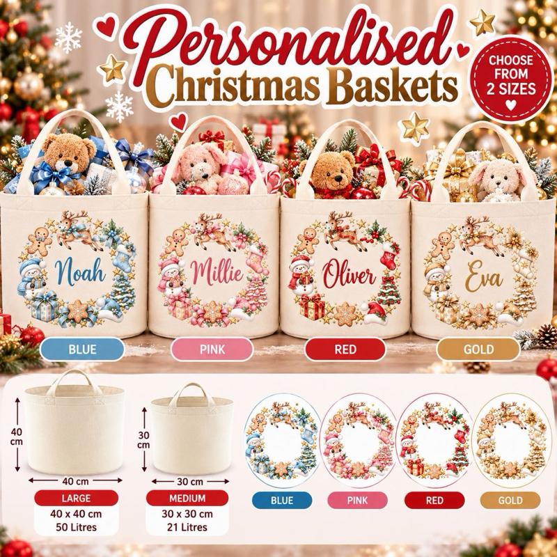 Personalised Wreath Christmas Baskets - choose from 4 designs - medium and large - Me And You You And Me Co 