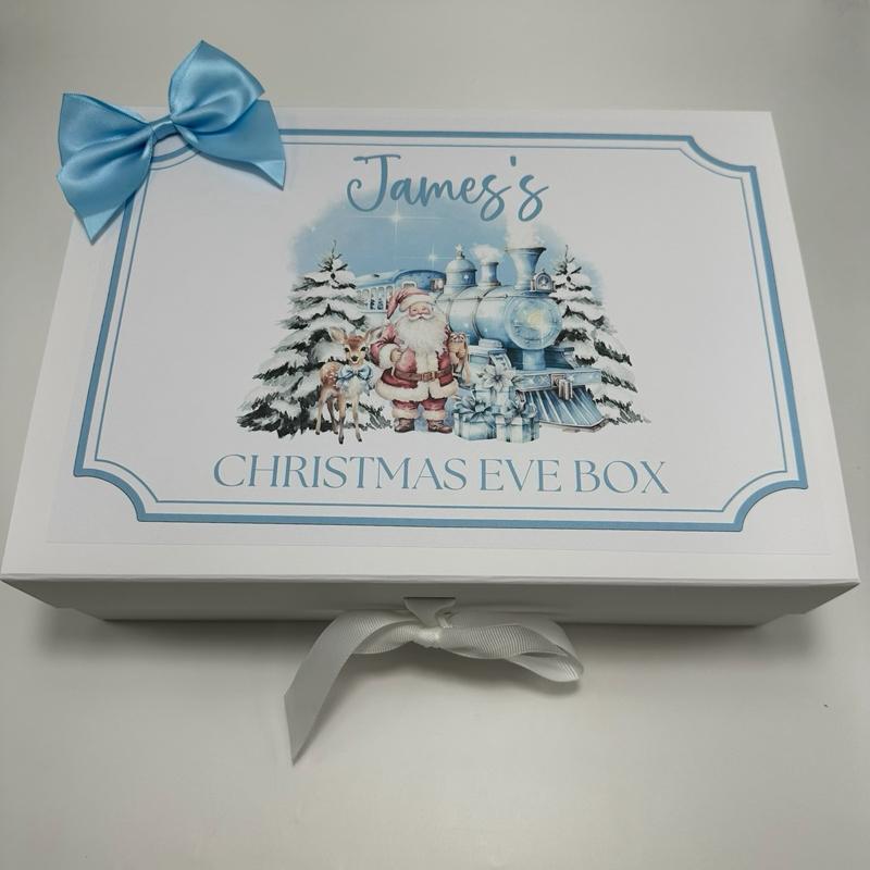 Personalised Train Christmas Eve Luxury Magnetic Ribbon Gift box
