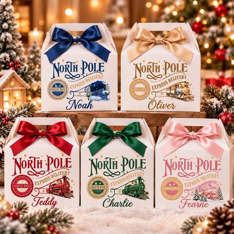 Personalised Christmas North Pole Treat Box - choose from pink blue green red or gold designs - Me And You You And Me Co 