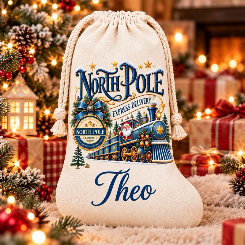 Personalised Christmas North Pole Snow Stockings with - choose pink blue green gold or red design - Me And You You And Me Co 
