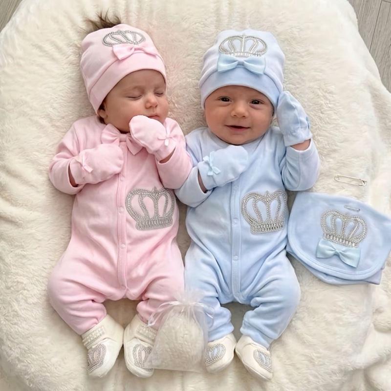 New Born Babies 5 Piece Crown Sets 0-3 Months for Baby Girl and Boy Beautiful Gift Set with Pink and Blue Outfits for Special Occasion - option to personalise - Me And You You And Me Co 