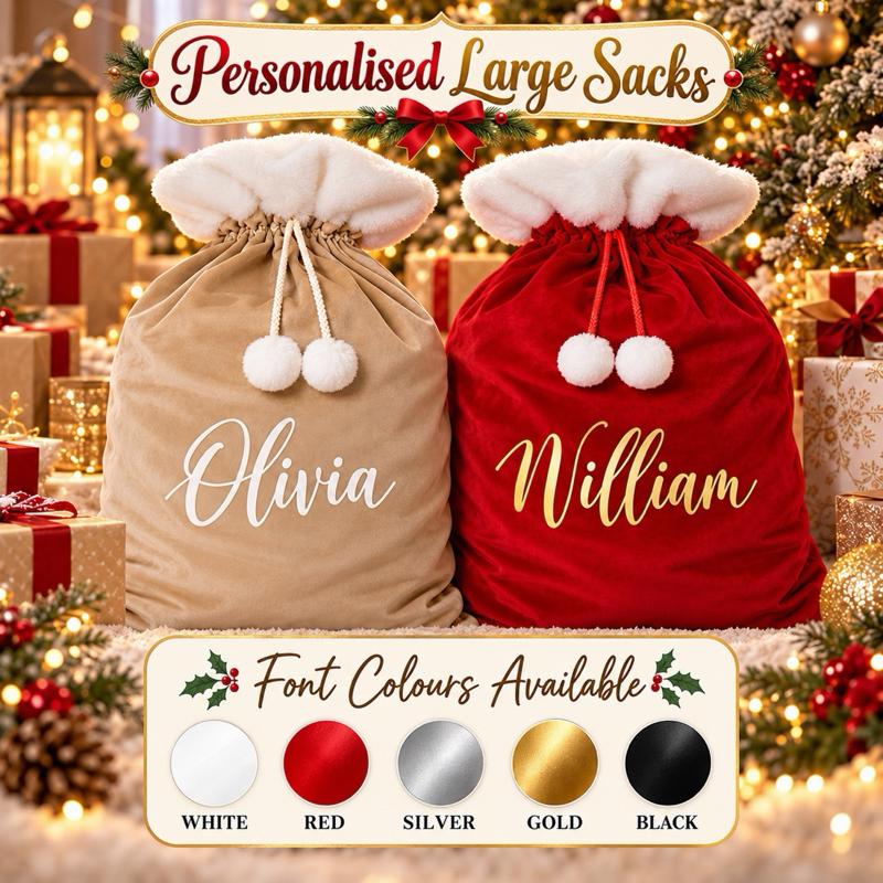 Personalised Christmas Large Luxury Sacks choose from red or neutral and colour of font - Me And You You And Me Co 