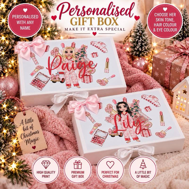 Personalised Candy Cane Girl Christmas Luxury Magnetic Ribbon Gift box
