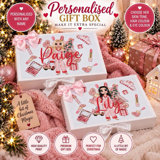 Personalised Candy Cane Girl Christmas Luxury Magnetic Ribbon Gift box
