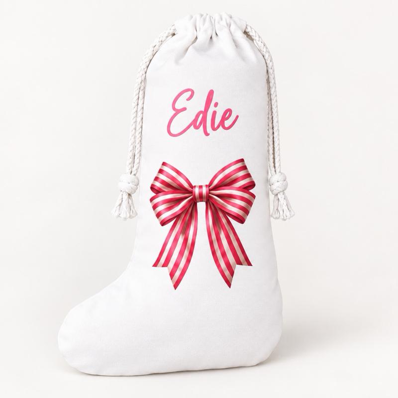 Personalised Christmas Bow Stockings Gingerbread and Santa Designs - green blue gold red pink - Me And You You And Me Co 