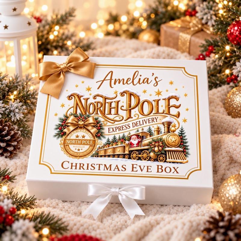 Personalised Christmas North Pole Snow Luxury Magnetic Ribbon Gift box - medium and large sizes - 4 designs to choose from - Me And You You And Me Co 