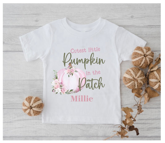 Cutest Little Pumpkin in the Patch T-Shirt pink