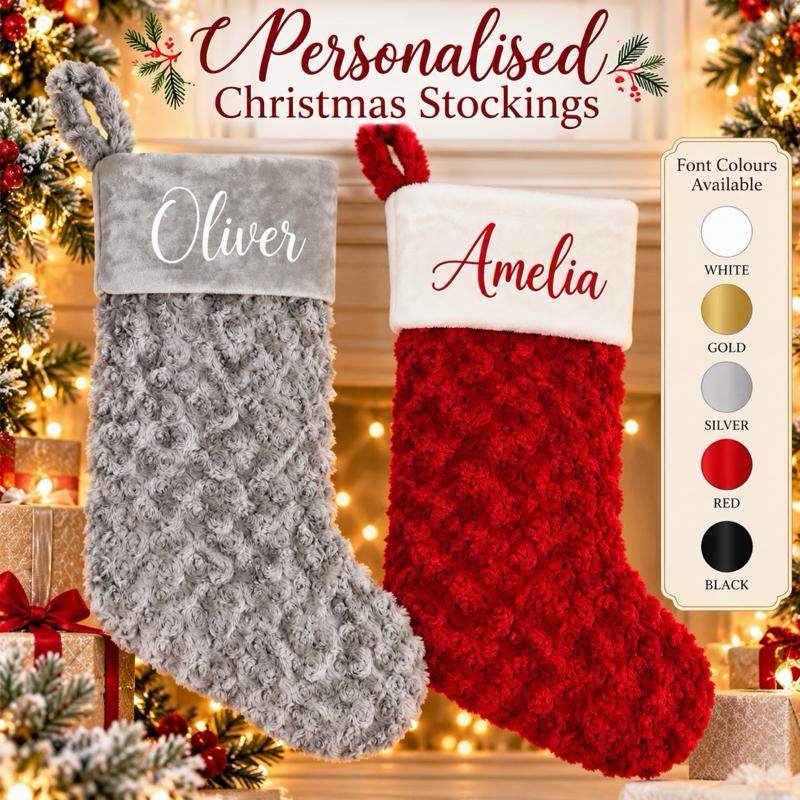 Personalised Plush Christmas Stockings red or grey - Me And You You And Me Co 