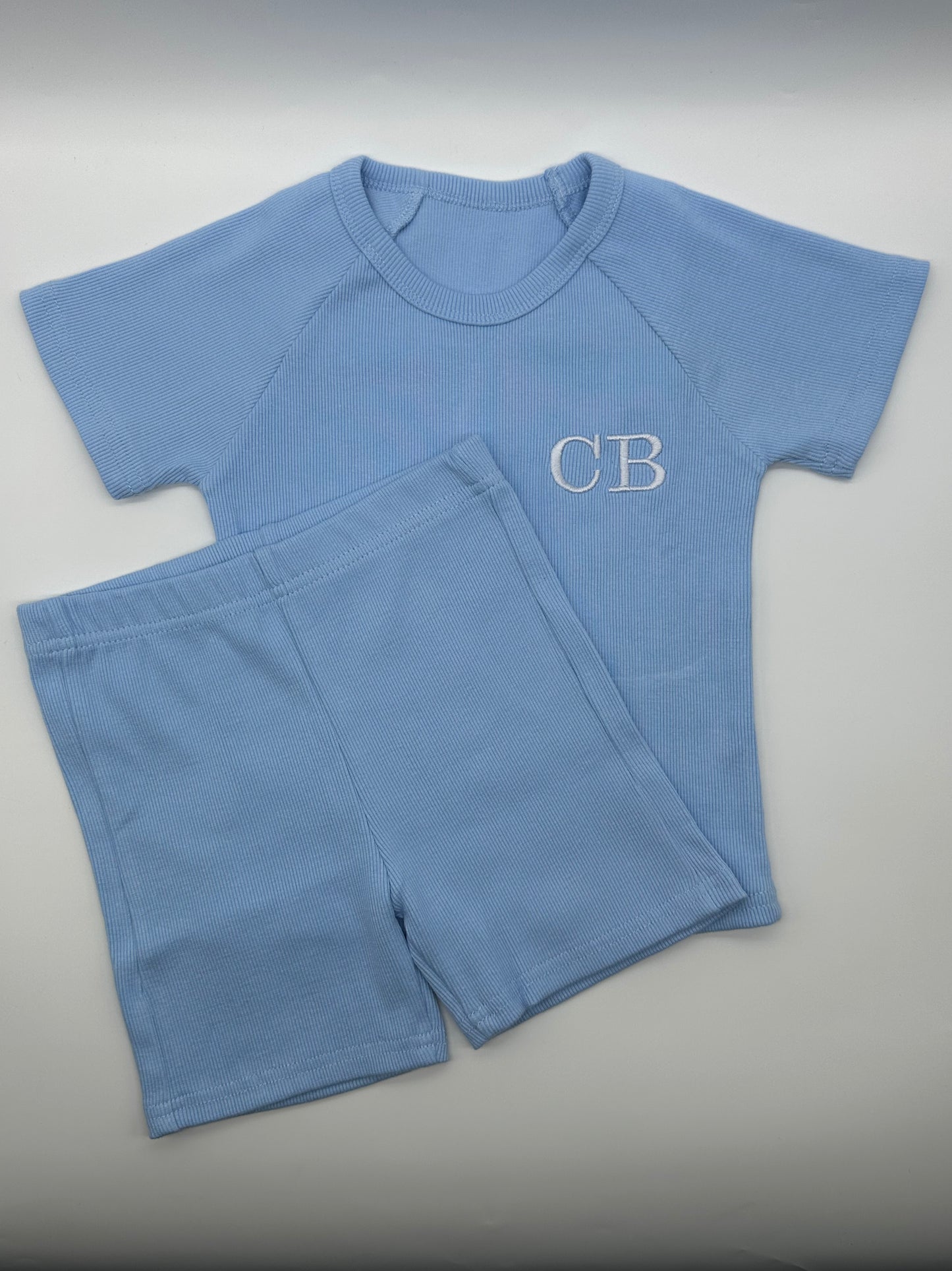 Embroidered Ribbed Children’s Short Sleeve Cotton Sets