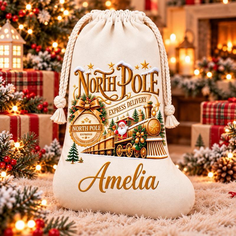 Personalised Christmas North Pole Snow Stockings with - choose pink blue green gold or red design - Me And You You And Me Co 