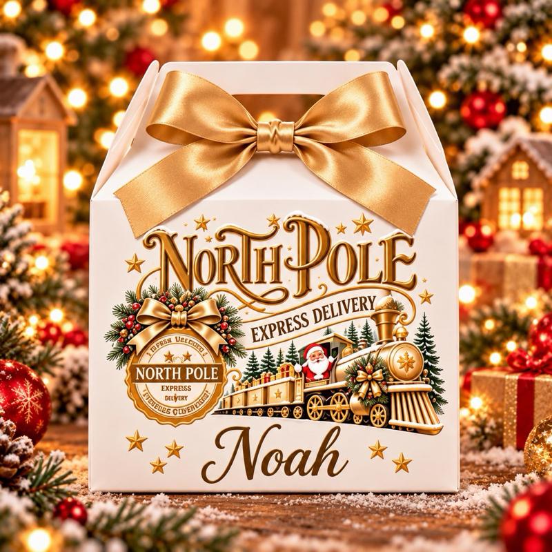 Personalised Christmas North Pole Snow Treat Box - choose from pink blue green red or gold designs - Me And You You And Me Co 