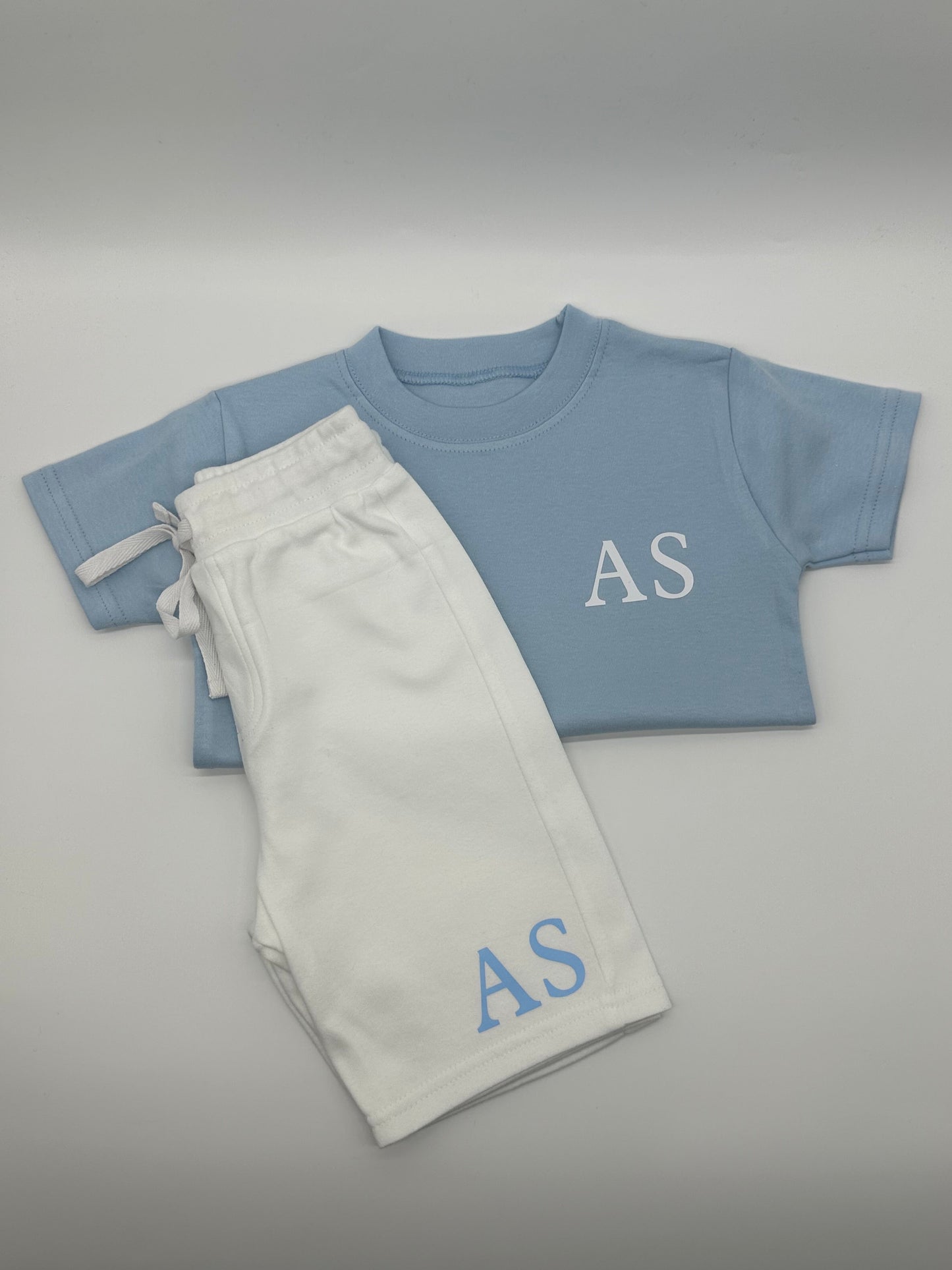 Pale Pink & Pale Blue shorts and T-Shirt Set