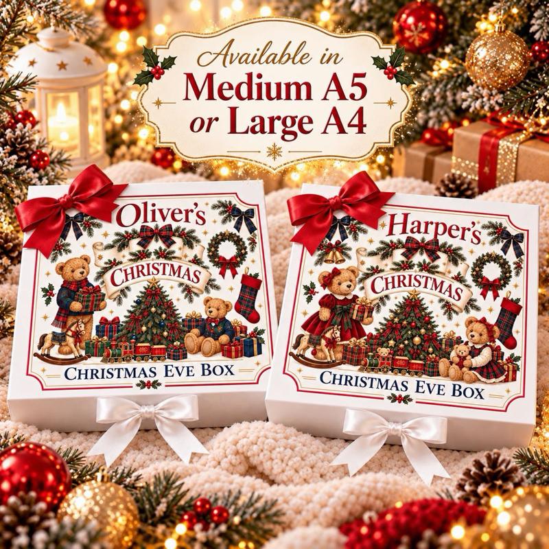 Personalised Vintage Teddy Bear Christmas Magnetic Ribbon Gift box - medium and large sizes - Me And You You And Me Co 