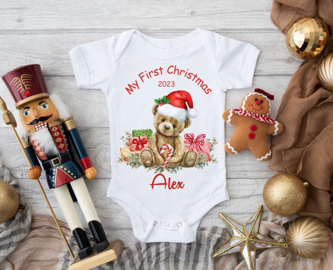 My 1st Christmas Bodysuit Red Teddy Bear