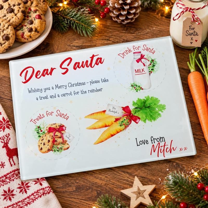 Personalised Christmas Eve Board Treats for Santa Board Milk & Cookies for Santa Glass Durable Material Board