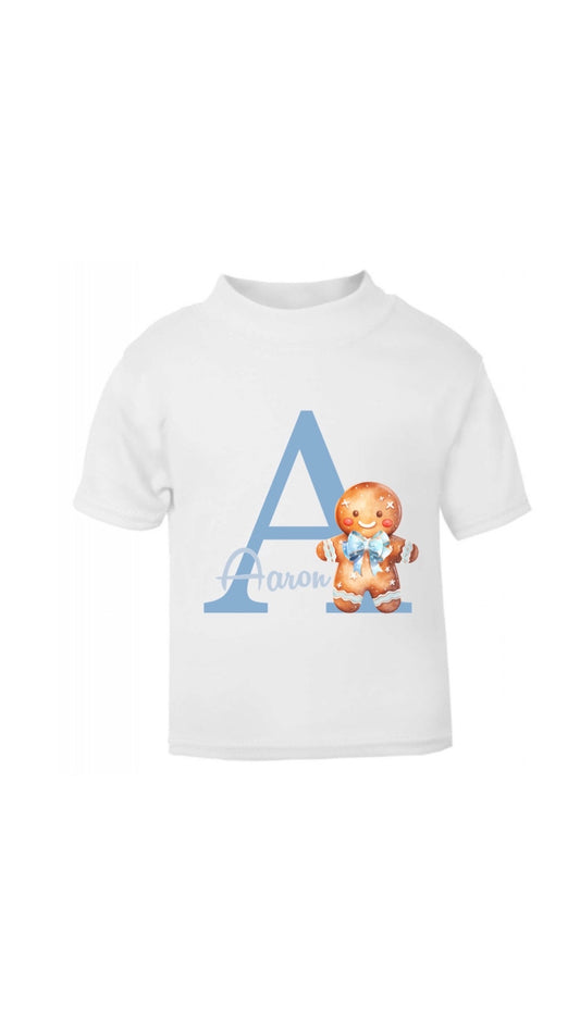 Christmas Blue Gingerbread Letter T-Shirt