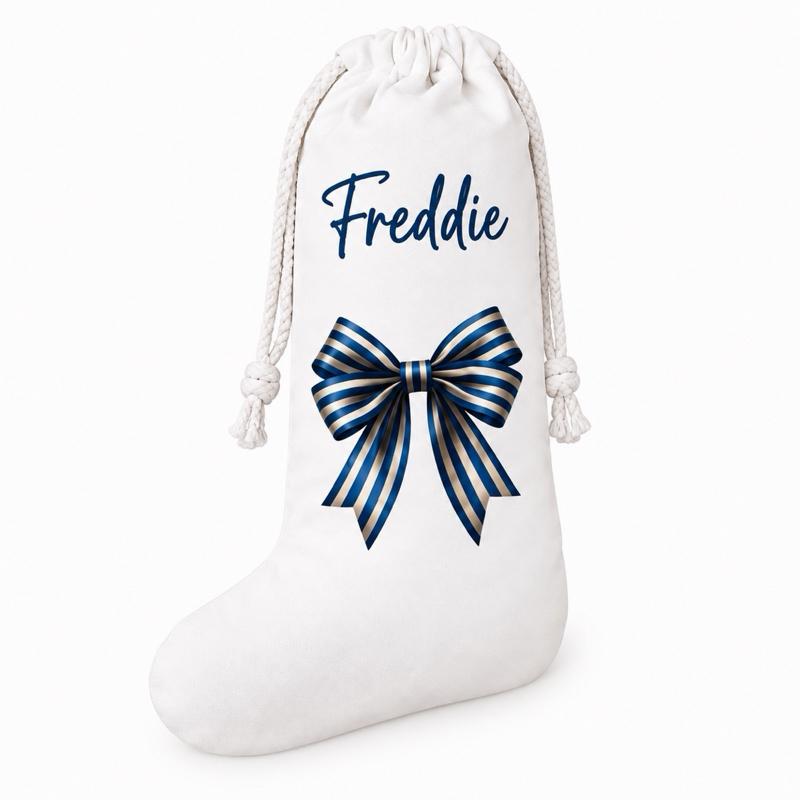 Personalised Christmas Bow Stockings Gingerbread and Santa Designs - green blue gold red pink - Me And You You And Me Co 
