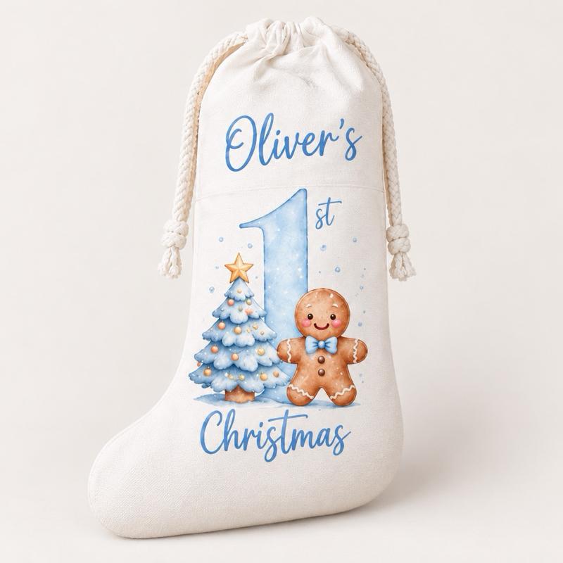 Personalised First Christmas Stockings Gingerbread and Santa Designs - Me And You You And Me Co 