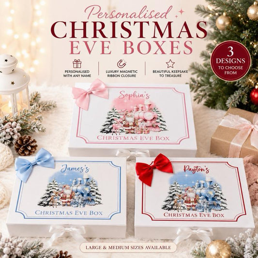 Personalised Train Christmas Eve Luxury Magnetic Ribbon Gift box