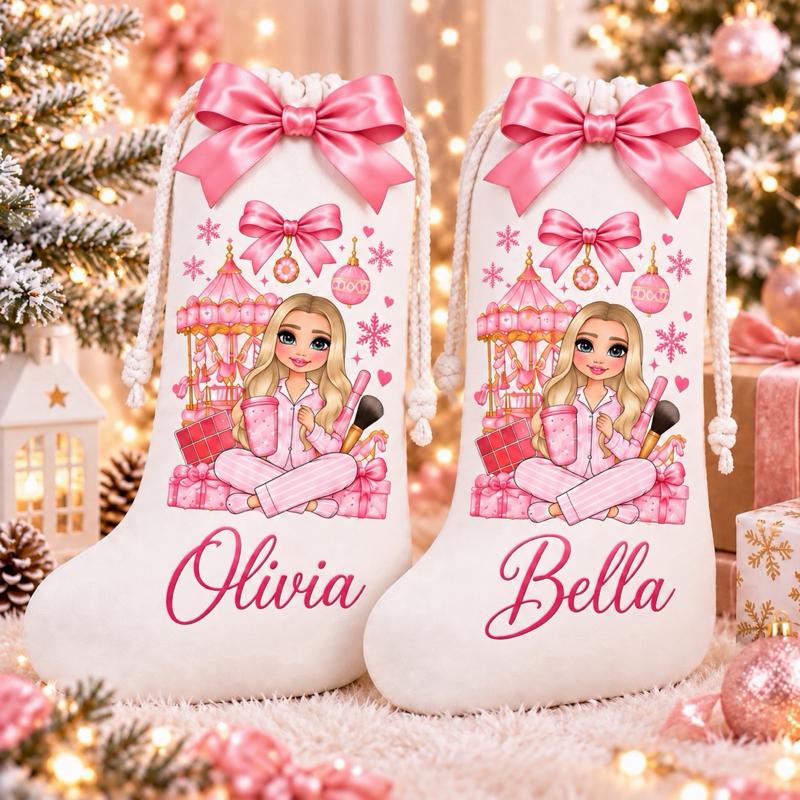 Personalised Make Up Carousel Christmas Stockings with Santa and Train - choose boy or girl design - Me And You You And Me Co 