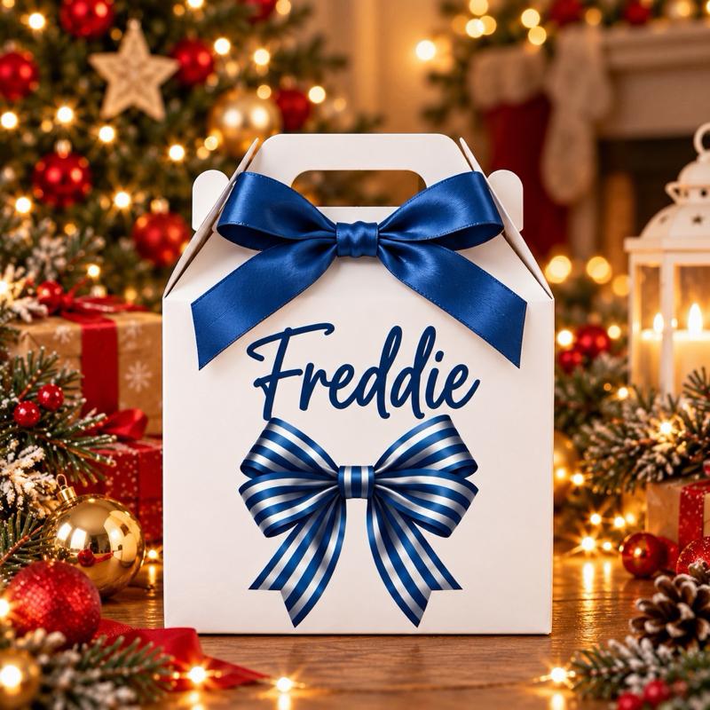 Personalised Christmas Bow Treat Box - choose from pink blue green red or gold designs - Me And You You And Me Co 