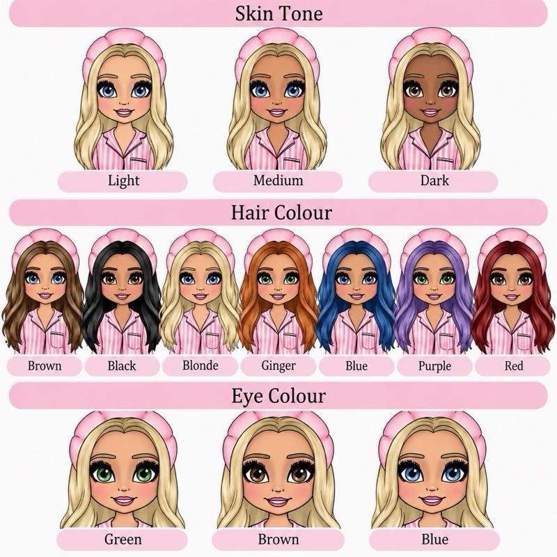 Personalised Pink Make Up Girl Luxury Magnetic Ribbon Gift box - medium and large sizes - choose skin tone, hair and eye colour - Me And You You And Me Co 