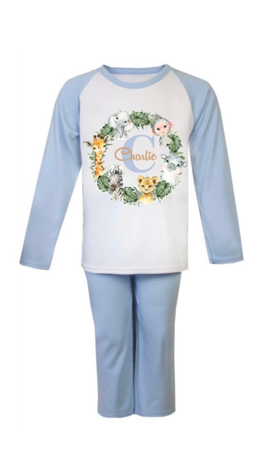 Light Blue Safari Animals Name Pyjamas