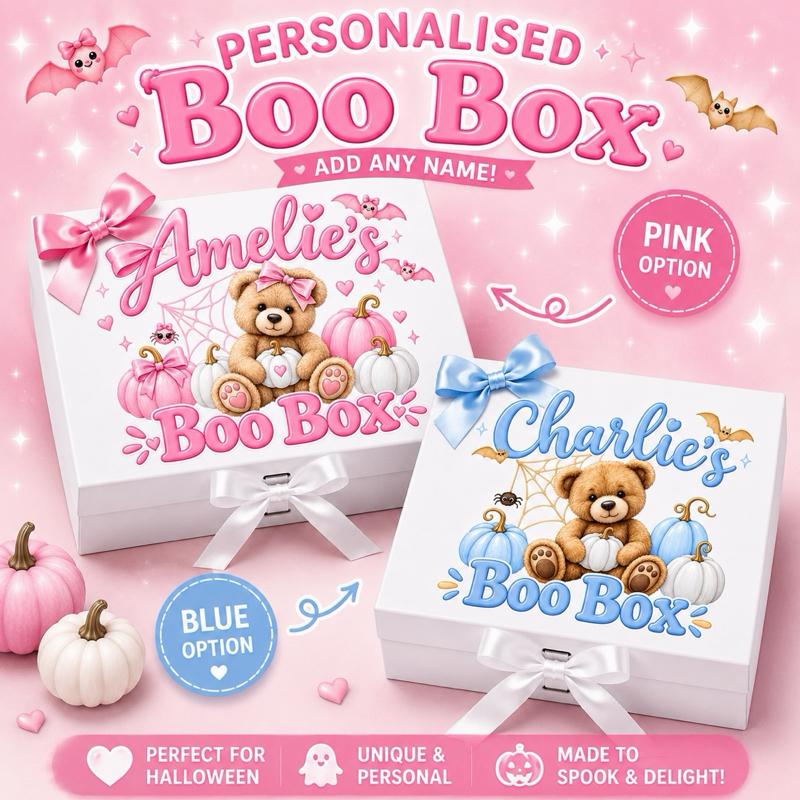 Personalised Boo box - medium and large sizes - pink and blue bear - Me And You You And Me Co 