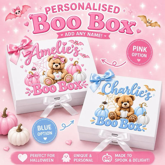 Personalised Boo box - medium and large sizes - pink and blue bear - Me And You You And Me Co 