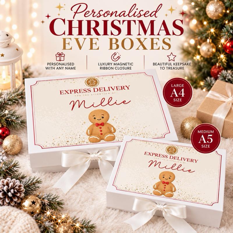 Personalised Christmas Gingerbread Magnetic Ribbon Gift box - medium and large sizes - Me And You You And Me Co 