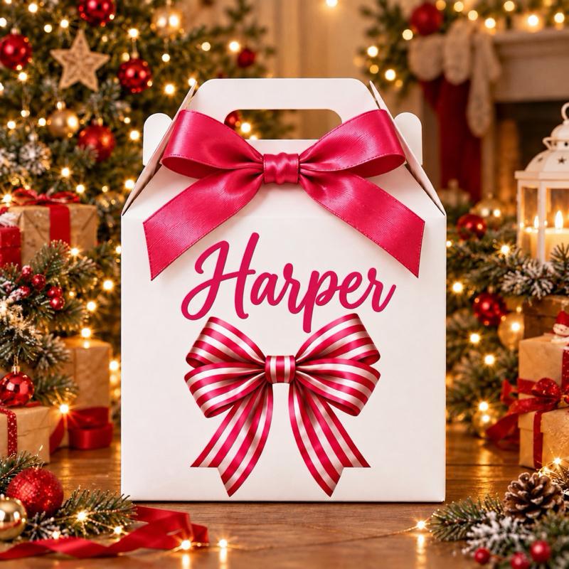 Personalised Christmas Bow Treat Box - choose from pink blue green red or gold designs - Me And You You And Me Co 