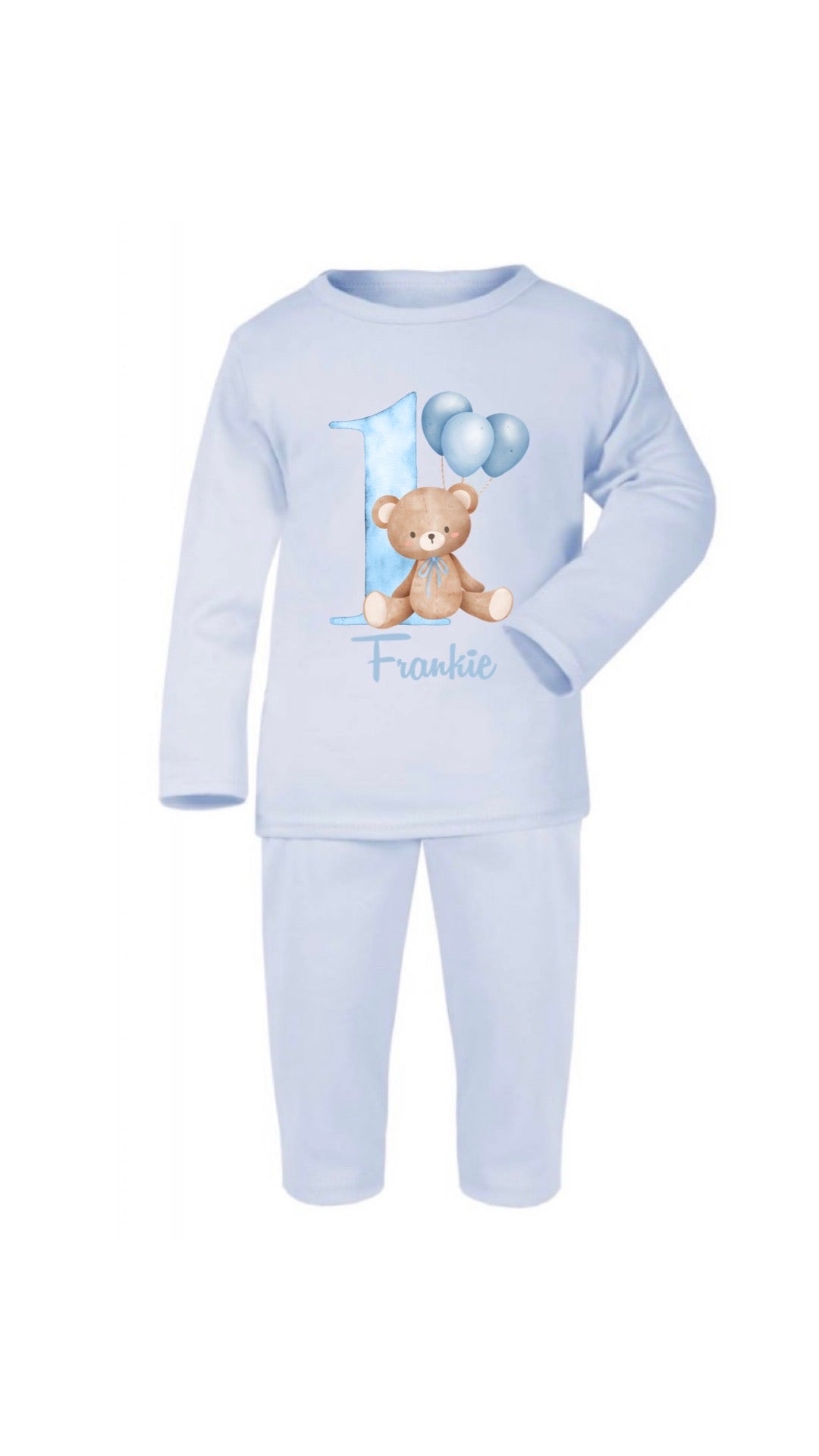 Teddy Bear Blue Balloons 1st Birthday Pyjamas