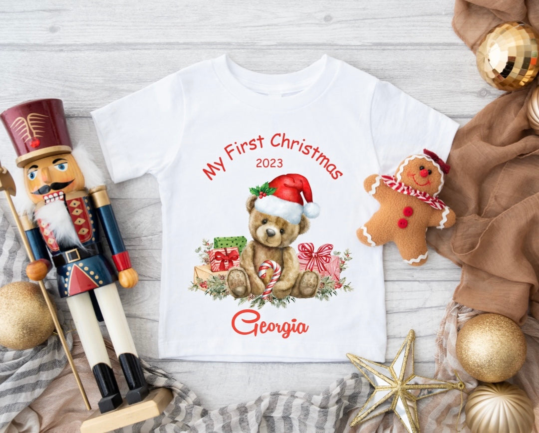 My First Christmas T-Shirt Red Teddy Bear