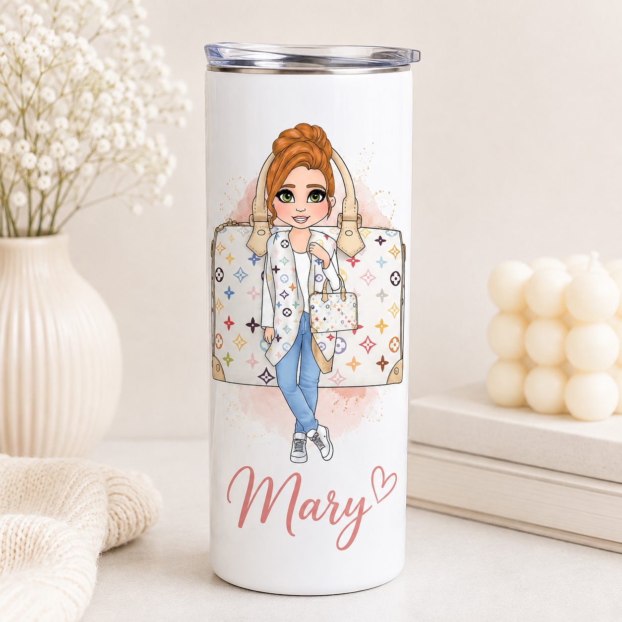 LV Rainbow Bag 20oz Tumbler - Choose skin tone, hair and eye colour (Copy 2)