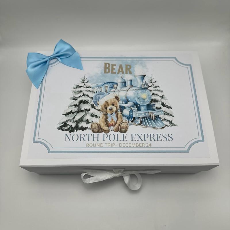 Personalised Bear Christmas Eve Luxury Magnetic Ribbon Gift box